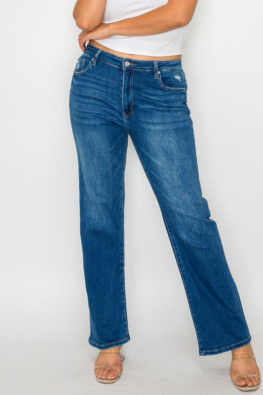 Koisoon  Full Size Cat's Whiskers High Rise Straight Jeans