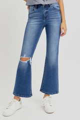 Koisoon Full Size Distressed High Rise Crop Flare Jeans