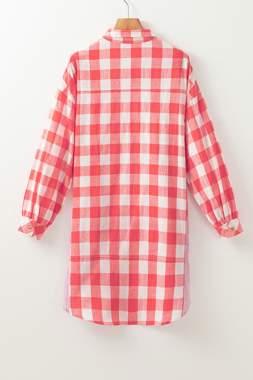 Koisoon Plaid Collared Neck Long Sleeve Shirt Dress