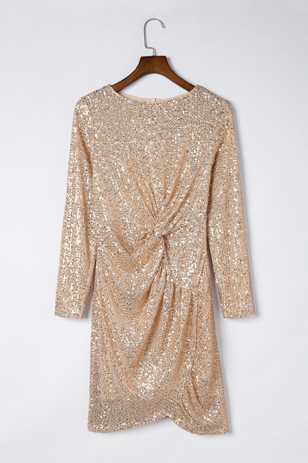 Koisoon Sequin Knot Round Neck Long Sleeve Mini Dress