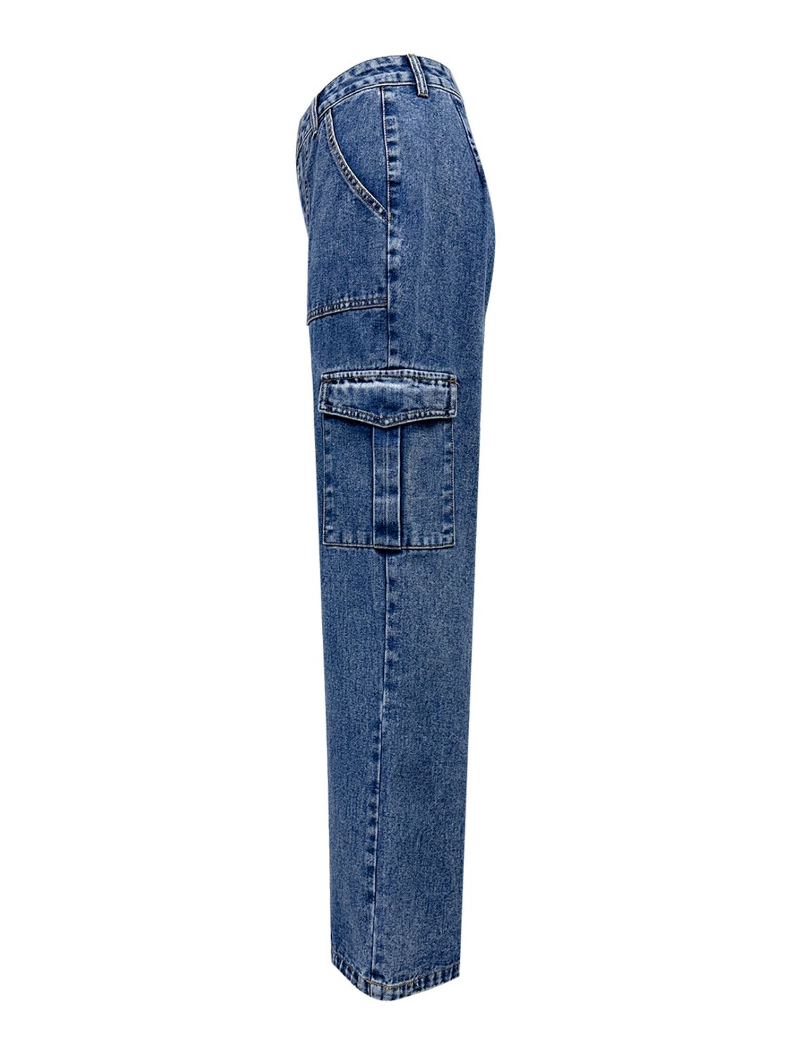 Koisoon High Rise Straight Jeans with Cargo Pockets