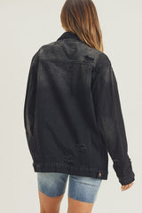 Koisoon Full Size Distressed Long Sleeve Denim Jacket