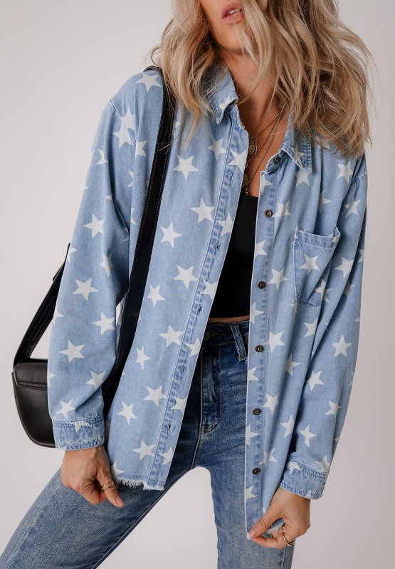 Koisoon Star Collared Neck Denim Top