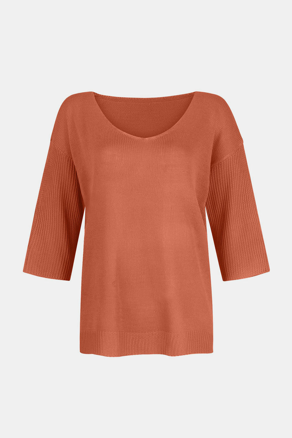 Koisoon V-Neck Three-Quarter Sleeve Knit Top