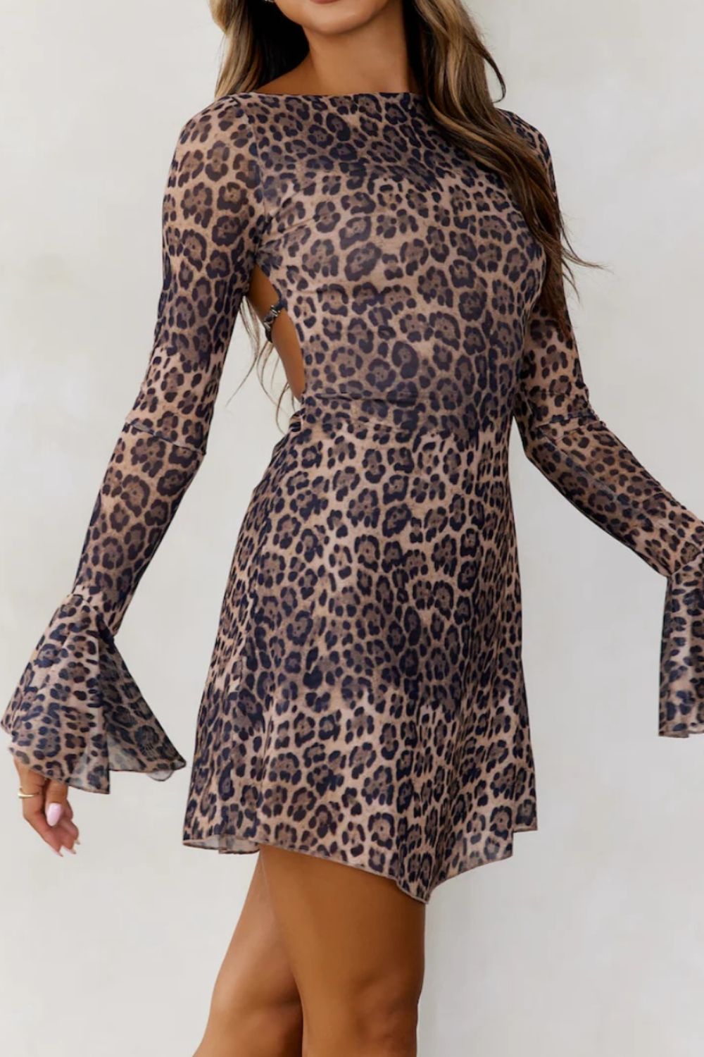 Koisoon Backless Leopard Flare Sleeve Dress