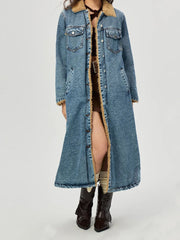 Koisoon Pocketed Button Up Denim Jacket with Fur Lining