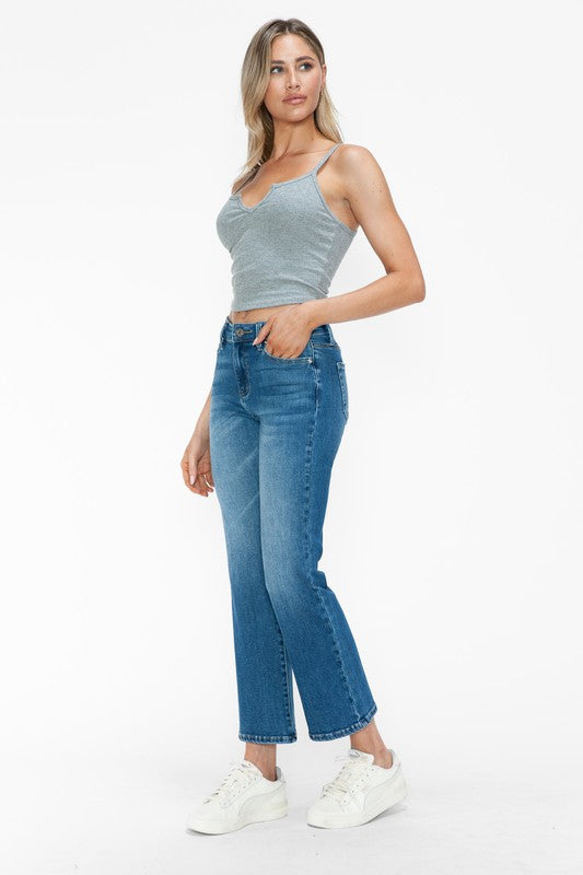 Koisoon Full Size Cat's Whiskers Mid Rise Ankle Jeans