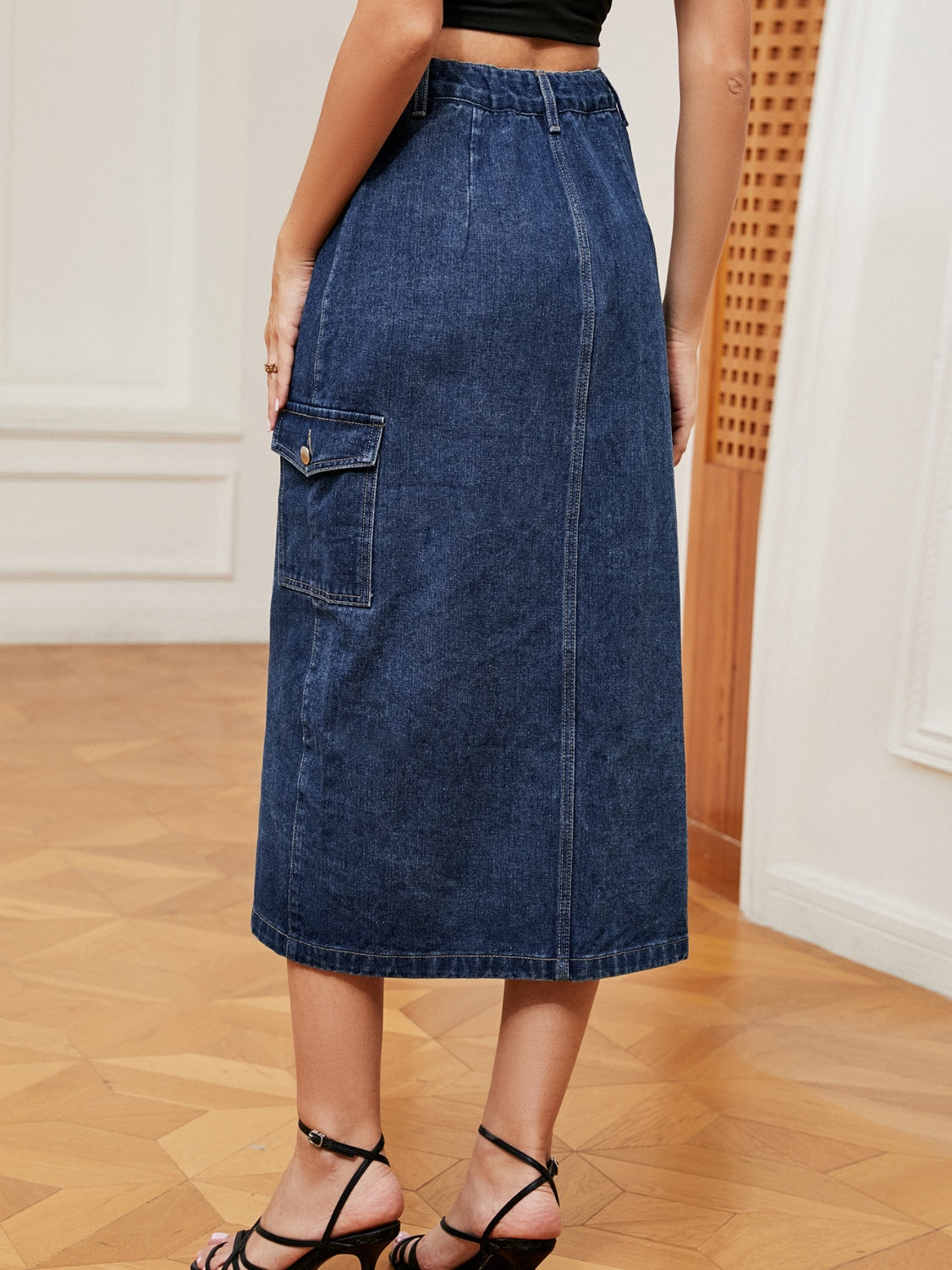 Koisoon Button Down Midi Denim Skirt