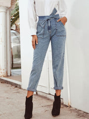 Koisoon Tied Straight Leg Jeans with Pockets