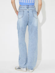 Koisoon Flower High Rise Straight Leg Jeans with Pockets