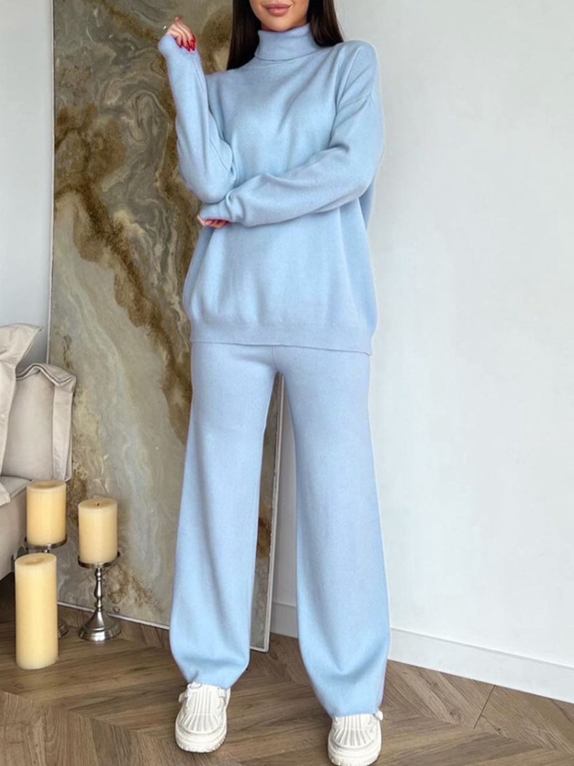 Koisoon Long Sleeve Top and Drawstring Pants Sweater Set