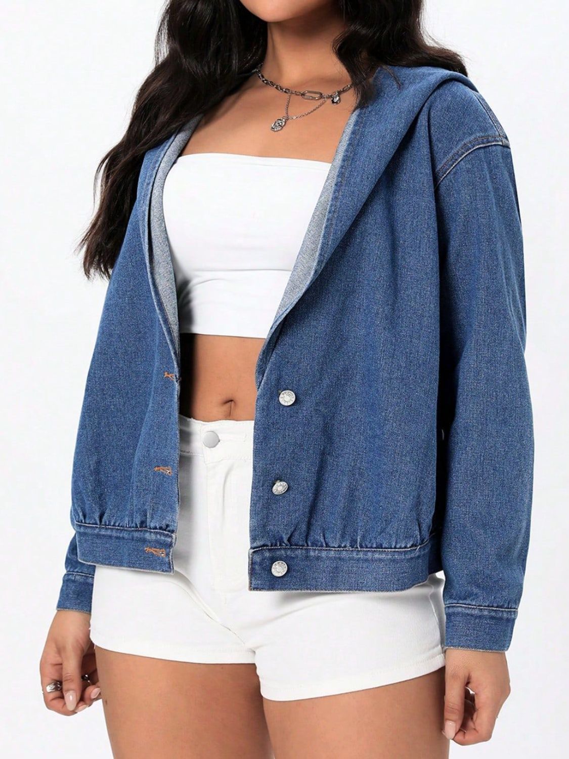 Koisoon Button Up Hooded Denim Top