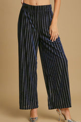 Koisoon  Full Size Elastic Waist Striped Wide Leg Velvet Pants