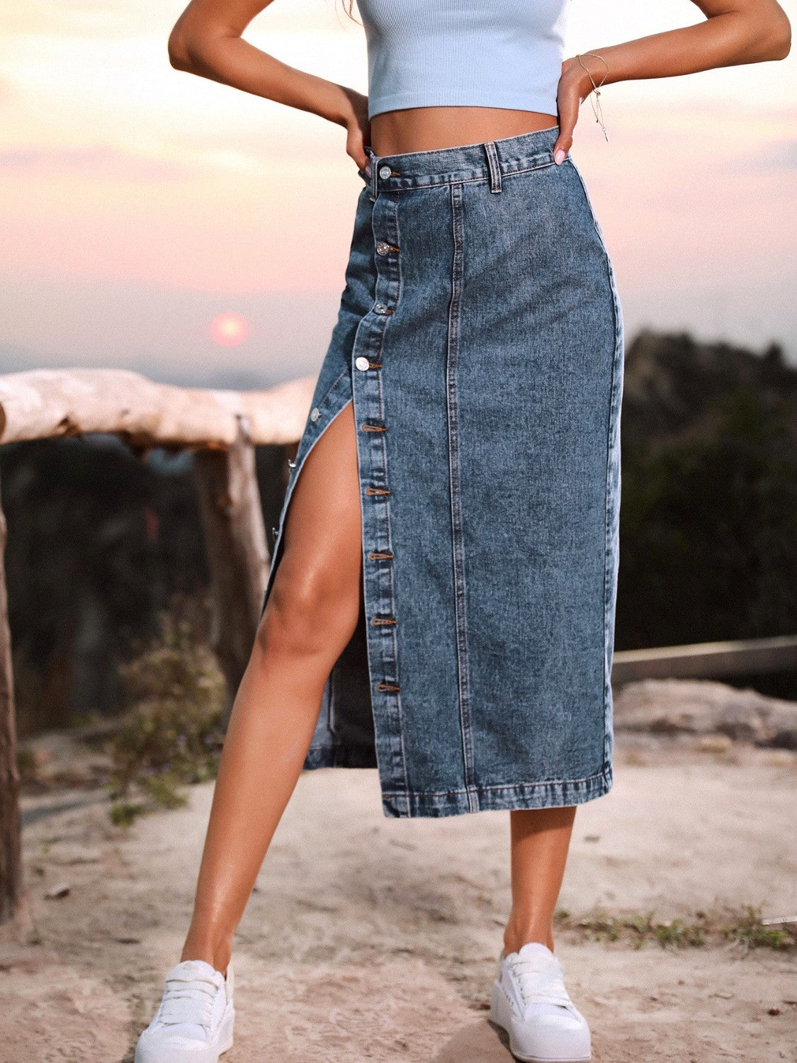 Koisoon Button Down Denim Skirt