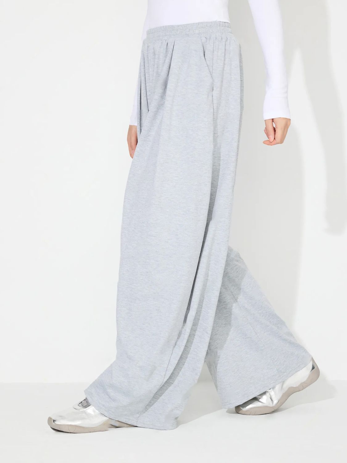 Koisoon Elastic Waist Wide Leg Pants with Pockets