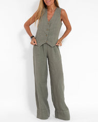 Koisoon Effortlessly Chic Sleeveless Vest and Wide Leg Pants Set