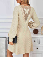 Koisoon Lace Detail V-Neck Long Sleeve Dress