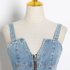 alice in wonderland costume 2024 Autumn New Niche Color Matching Denim Waist Slimming Vest Camisole Women's Fashion