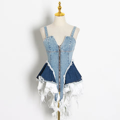 alice in wonderland costume 2024 Autumn New Niche Color Matching Denim Waist Slimming Vest Camisole Women's Fashion