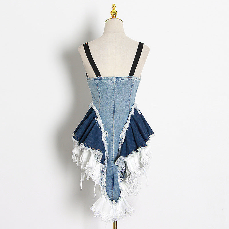 alice in wonderland costume 2024 Autumn New Niche Color Matching Denim Waist Slimming Vest Camisole Women's Fashion