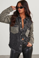 Koisoon Leopard Snap Down Denim Jacket