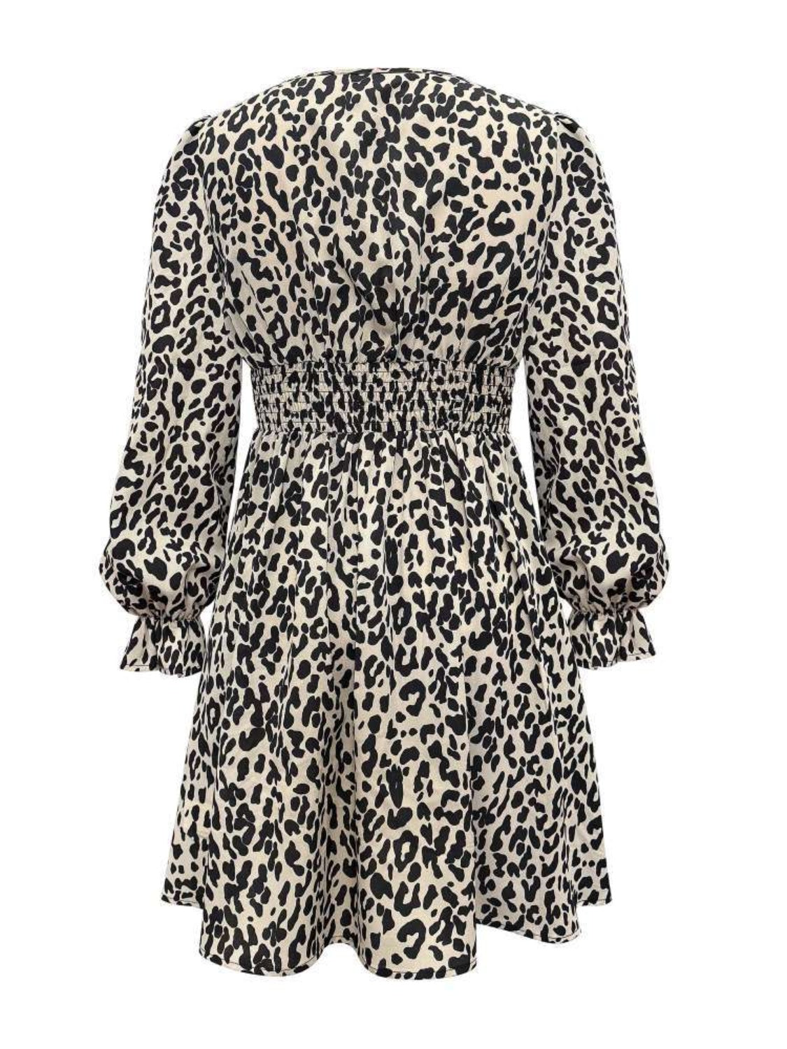 Koisoon Leopard V-Neck Flounce Sleeve Dress