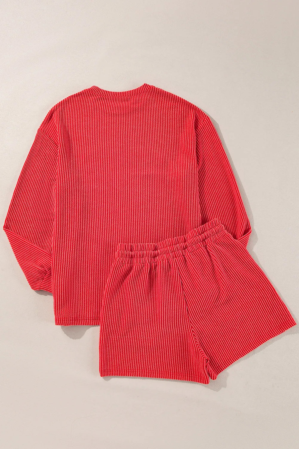 Koisoon Round Neck Long Sleeve Top and Shorts Lounge Set