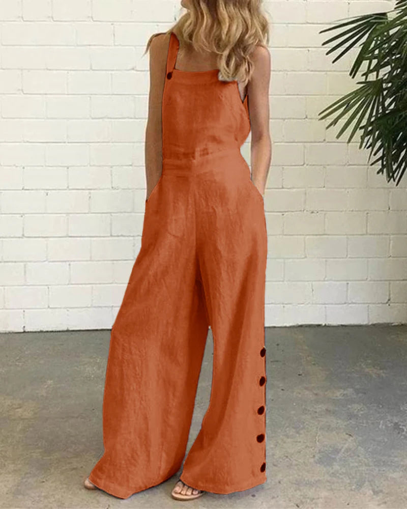 Koisoon Sleeveless Overalls Jumpsuit Casual Solid Wide Leg Bib Pants Rompers