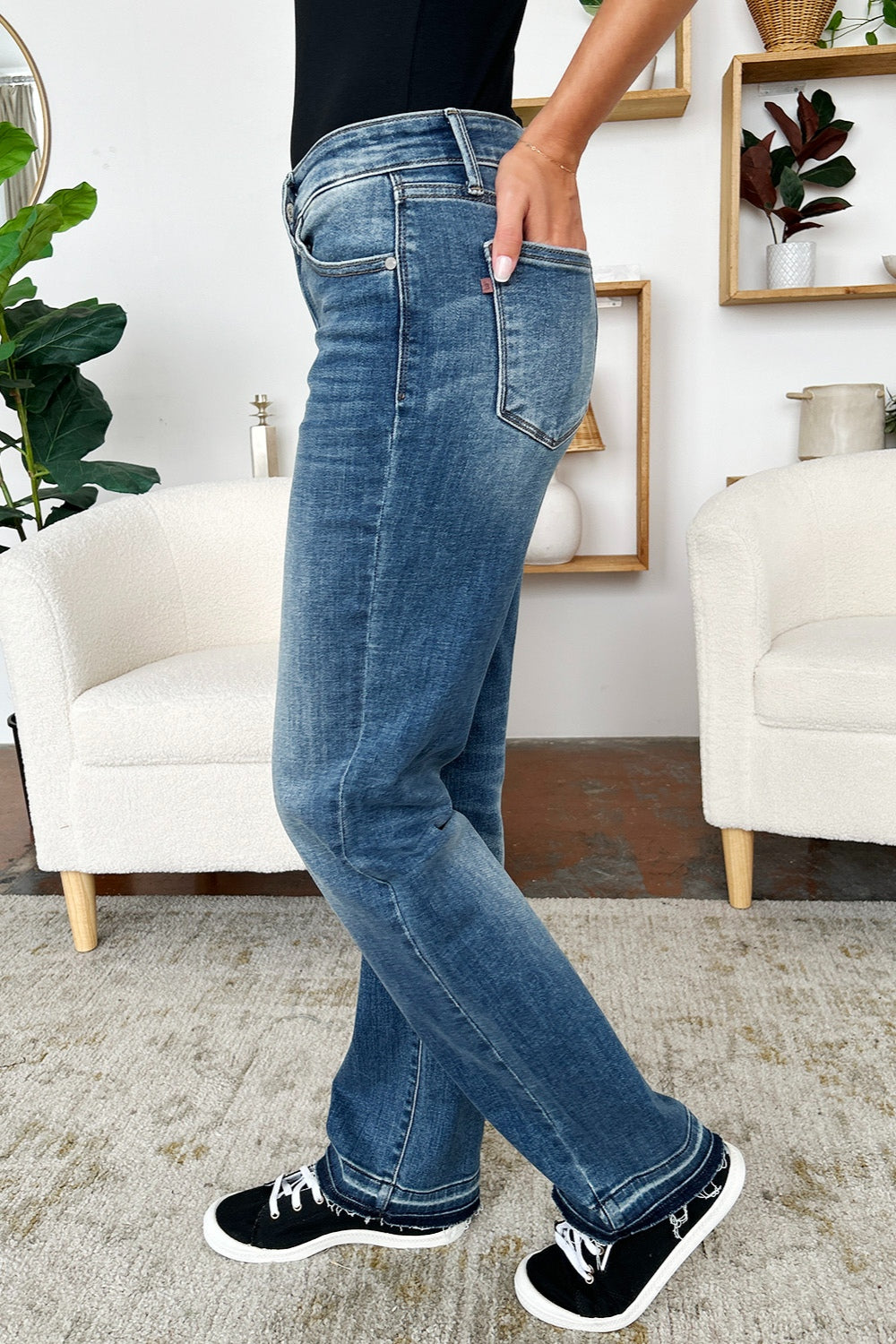 Koisoon Blue Full Size Mid Rise Release Hem Jeans