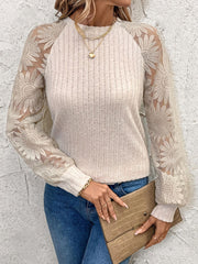 Koisoon Round Neck Lace Patchwork Long Sleeve Top