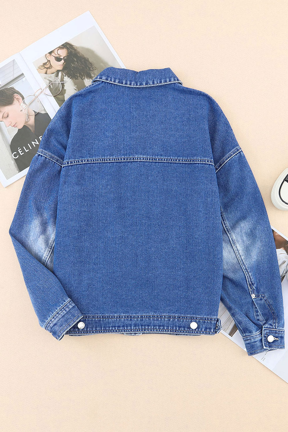 Koisoon Collared Neck Button Up Denim Jacket