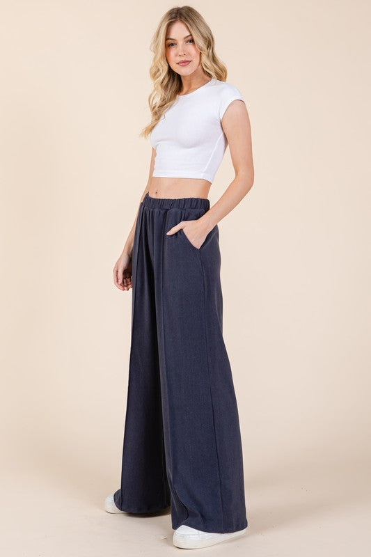 Koisoon Elastic Waist Wide Leg Pants with Pockets