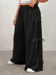 Koisoon Plus Size Bow Elastic Waist Wide Leg Pants