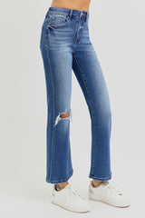 Koisoon Full Size Distressed High Rise Crop Flare Jeans