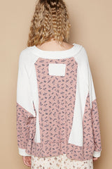 Koisoon Waffle Knit Floral Notched Long Sleeve Top