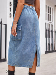 Koisoon Slit Buttoned Denim Skirt with Pockets