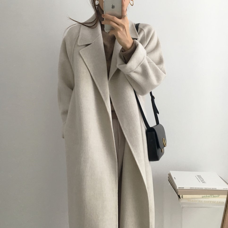 dti outfits Double-Sided Cashmere Coat for Women 2024 New Small Mid-Length Autumn and Winter Elegant High-End Woolen Coat