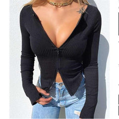 going out outfits New Sexy Zipper Cardigan Long-Sleeved Top Autumn Women's Clothing Large