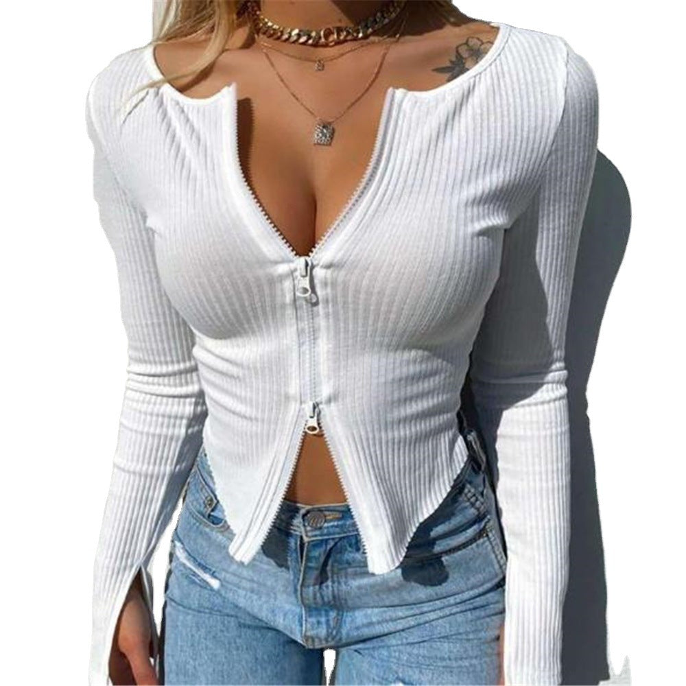 going out outfits New Sexy Zipper Cardigan Long-Sleeved Top Autumn Women's Clothing Large