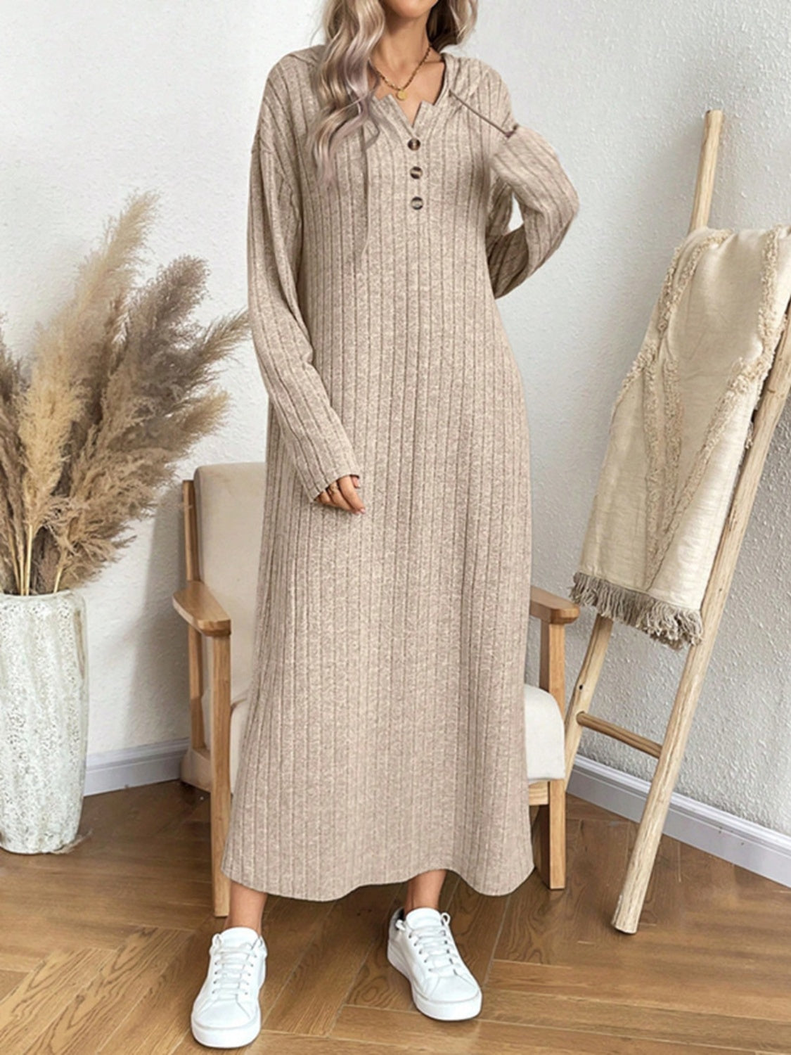 Koisoon Drawstring Long Sleeve Hooded Dress