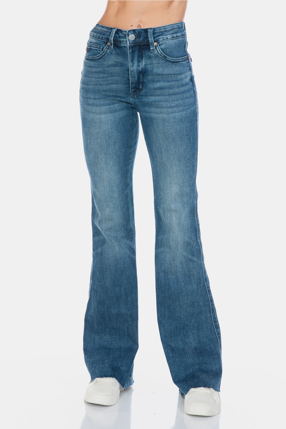 Koisoon Blue Full Size Tummy Control Cut Hem Flare Jeans