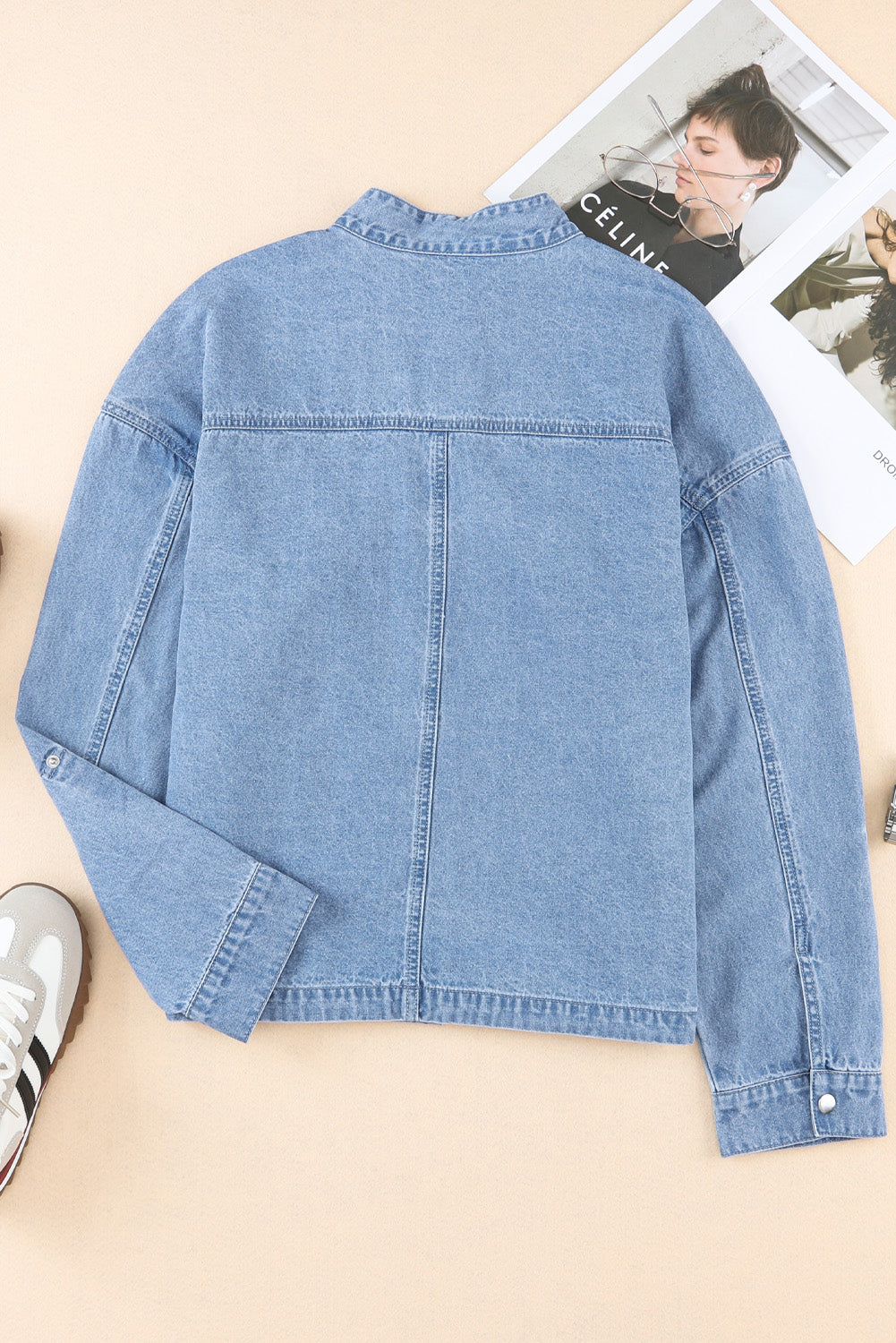 Koisoon Drawstring Snap Down Denim Jacket with Chest Pockets