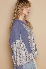 Koisoon Waffle Knit Floral Notched Long Sleeve Top