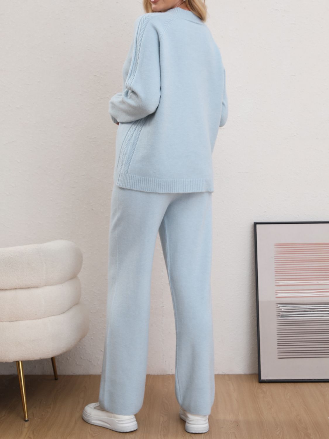 Koisoon Neck Long Sleeve Top and Pants Sweater Set