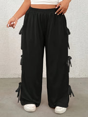 Koisoon Plus Size Bow Elastic Waist Wide Leg Pants