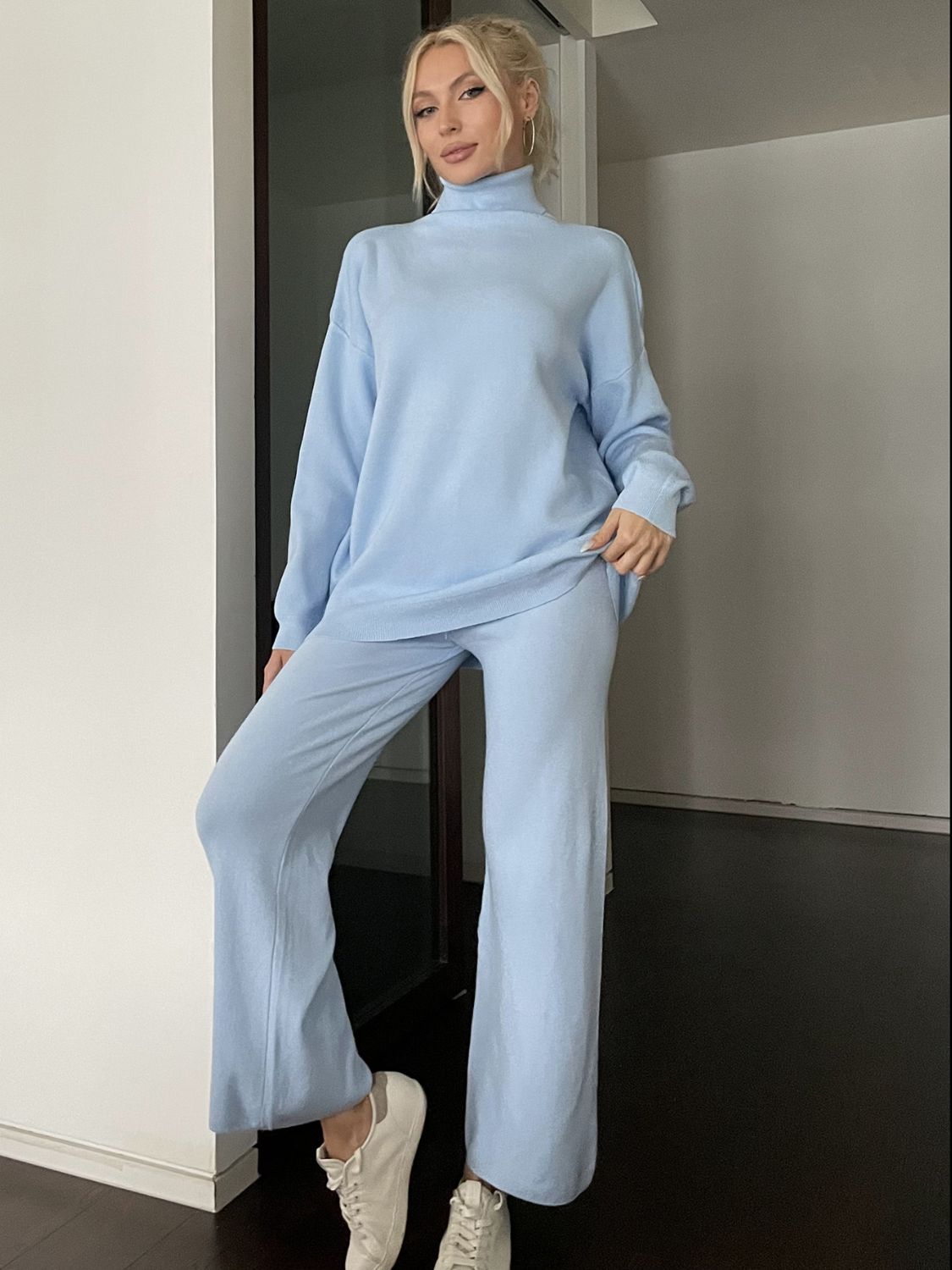 Koisoon Long Sleeve Top and Drawstring Pants Sweater Set