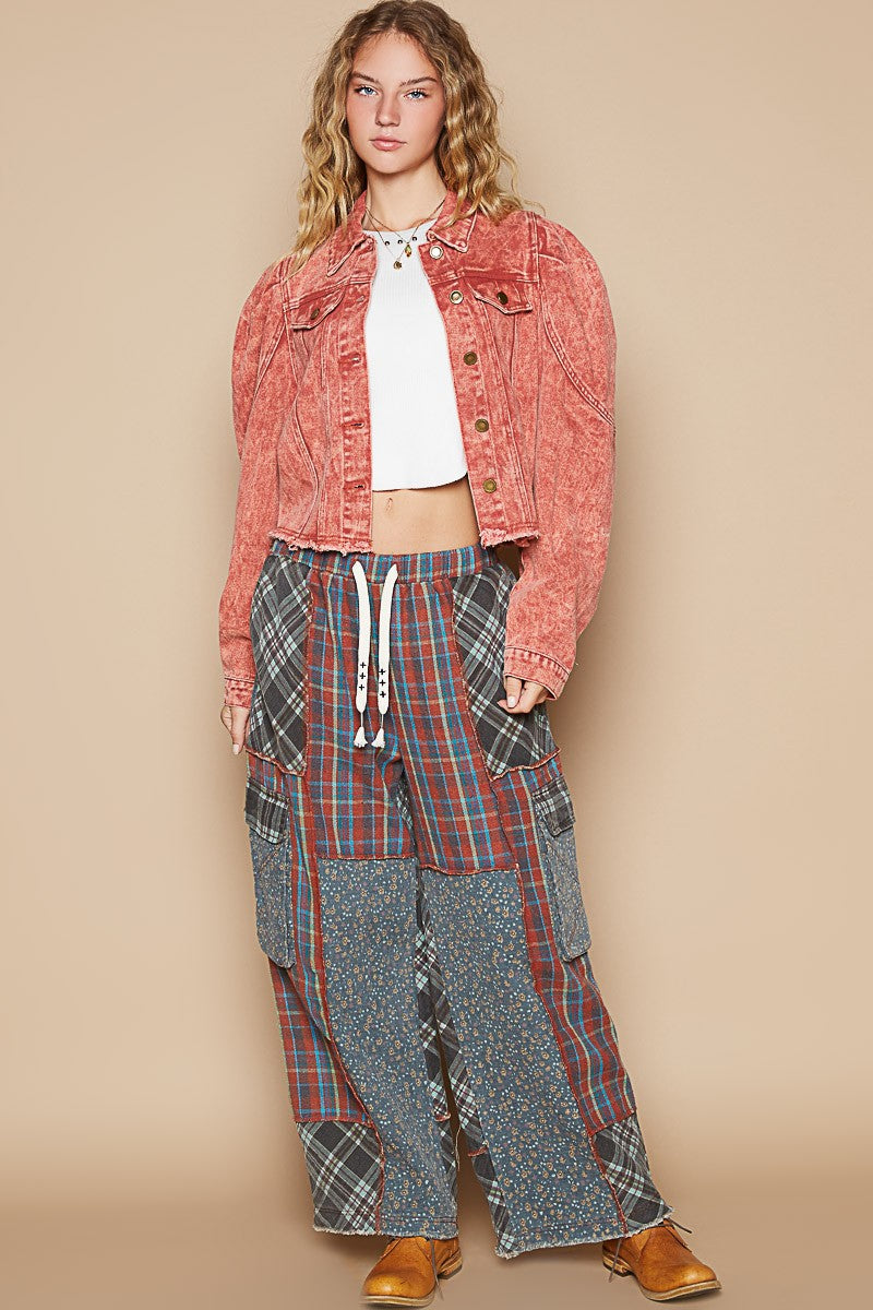 Koisoon Raw Hem Button Up Cropped Denim Jacket