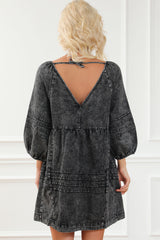 Koisoon V-Neck Three Quarter Sleeve Denim Dress