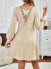 Koisoon Lace Detail V-Neck Long Sleeve Dress