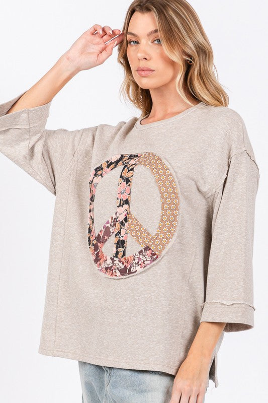 Koisoon Floral Peace Patch Round Neck Top